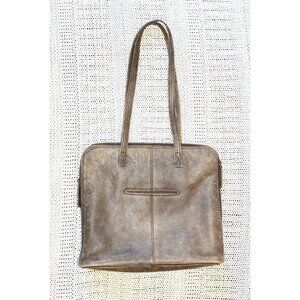 LATICO Distressed Leather Purse Messenger Laptop Bag Boho western Brown USA